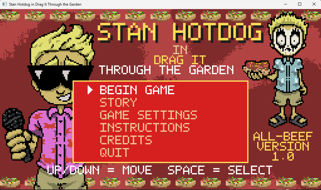 Stan Hotdog in Drag It Through the Garden, game title screen